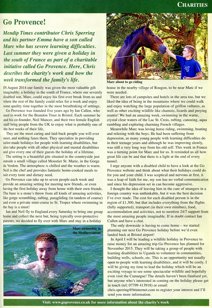 Article about Go Provence in the Mendip Times
